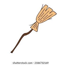 Halloween 2022 - October 31. A traditional holiday, the eve of All Saints Day, All Hallows Eve. Trick or treat. Vector illustration in hand-drawn doodle style. The witchs broom.