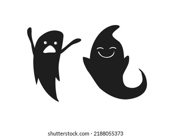 Halloween 2022 - October 31. A traditional holiday. Trick or treat. Vector illustration in hand-drawn doodle style. Set of silhouettes of cute ghosts.