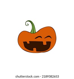 Halloween 2022 - October 31. A traditional holiday, the eve of All Saints Day, All Hallows Eve. Trick or treat. Vector illustration in hand-drawn doodle style. Pumpkin with its eyes and mouth cut out.