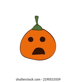 Halloween 2022 - October 31. A traditional holiday, the eve of All Saints Day, All Hallows Eve. Trick or treat. Vector illustration in hand-drawn doodle style. Pumpkin with its eyes and mouth cut out.