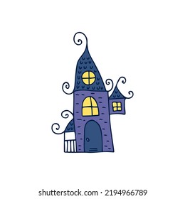 Halloween 2022 - October 31. A traditional holiday, the eve of All Saints Day, All Hallows Eve. Trick or treat. Vector illustration in hand-drawn doodle style. Beautiful holiday house.