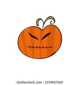 Halloween 2022 - October 31. A traditional holiday, the eve of All Saints Day, All Hallows Eve. Trick or treat. Vector illustration in hand-drawn doodle style. Pumpkin with its eyes and mouth cut out.