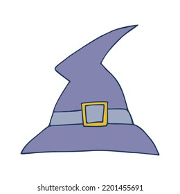 Halloween 2022 - October 31. A traditional holiday, the eve of All Saints Day, All Hallows Eve. Trick or treat. Vector illustration in hand-drawn doodle style. The witchs hat.