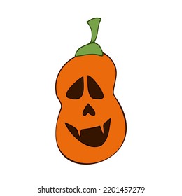 Halloween 2022 - October 31. A traditional holiday, the eve of All Saints Day, All Hallows Eve. Trick or treat. Vector illustration in hand-drawn doodle style. Pumpkin with its eyes and mouth cut out.