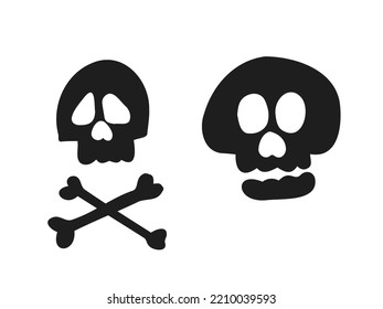 Halloween 2022 - October 31. A traditional holiday. Trick or treat. Vector illustration in hand-drawn doodle style. Set of silhouettes of human skulls.