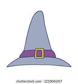 Halloween 2022 - October 31. A traditional holiday, the eve of All Saints Day, All Hallows Eve. Trick or treat. Vector illustration in hand-drawn doodle style. The witchs hat.