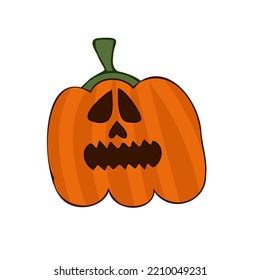 Halloween 2022 - October 31. A traditional holiday, the eve of All Saints Day, All Hallows Eve. Trick or treat. Vector illustration in hand-drawn doodle style. Pumpkin with its eyes and mouth cut out.