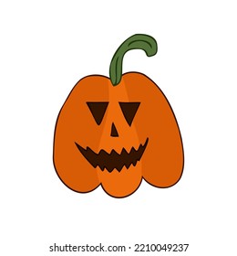 Halloween 2022 - October 31. A traditional holiday, the eve of All Saints Day, All Hallows Eve. Trick or treat. Vector illustration in hand-drawn doodle style. Pumpkin with its eyes and mouth cut out.