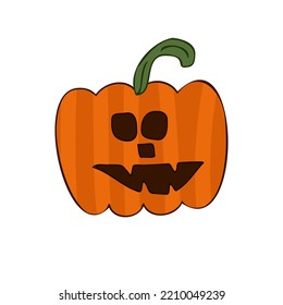 Halloween 2022 - October 31. A traditional holiday, the eve of All Saints Day, All Hallows Eve. Trick or treat. Vector illustration in hand-drawn doodle style. Pumpkin with its eyes and mouth cut out.