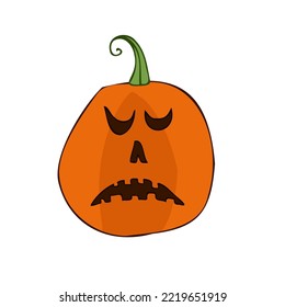 Halloween 2022 - October 31. A traditional holiday, the eve of All Saints Day, All Hallows Eve. Trick or treat. Vector illustration in hand-drawn doodle style. Pumpkin with its eyes and mouth cut out.