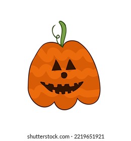 Halloween 2022 - October 31. A traditional holiday, the eve of All Saints Day, All Hallows Eve. Trick or treat. Vector illustration in hand-drawn doodle style. Pumpkin with its eyes and mouth cut out.