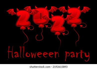 Halloween 2022 on a black background, red devil balloon numbers