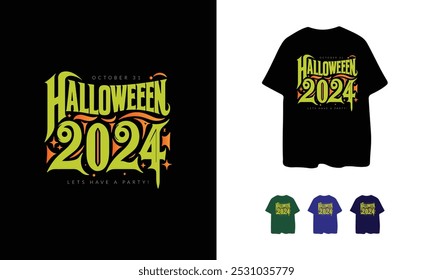 Halloween 2024 Tshirt Design, October 31 Lets Have a Party Typhography Tshirt. Creative Polo Shirt. Gost Night.