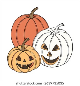 Halloween 3 Pumpkin Faces Illustration