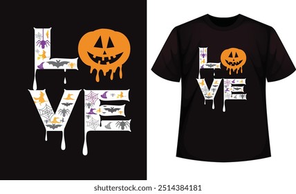 Halloween (31 de outubro) design para t-shirt, cartões, quadro arte, bolsas, canecas, adesivos, etiquetas de comida orgânica, ícone etc. Imprimir Pronto Halloween T-Shirt Modelo - Vetor.