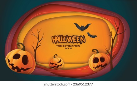 Halloween 3d background with place for your text in the middle of illustration.