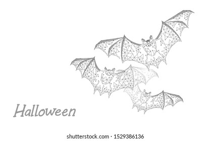 Halloween 3D dark bats modern concept. Geek holiday party scary flyer. Low poly geometric polygon triangle design. Halloween creepy spooky card template vector illustration