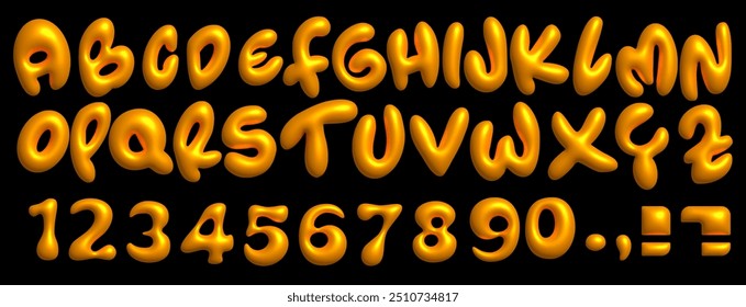 Halloween 3D Orange color Balloon Bubble font. Playful design inspired by 2000s or 90s, inflated letters in Y2k style. Trendy English type. Glossy 3d Realistic three-dimensional vector illustration