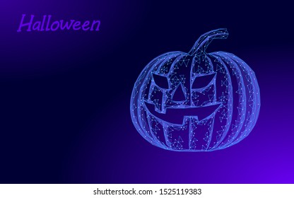 Halloween 3D pumpkin Jack technology modern concept. Geek holiday party scary flyer. Low poly geometric polygon triangle design. Halloween creepy spooky card template vector illustration