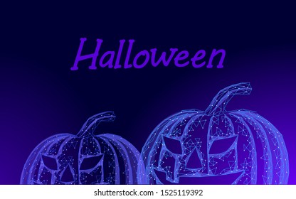 Halloween 3D pumpkin Jack technology modern concept. Geek holiday party scary flyer. Low poly geometric polygon triangle design. Halloween creepy spooky card template vector illustration