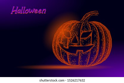 Halloween 3D pumpkin Jack technology modern concept. Geek holiday party scary flyer. Low poly geometric polygon triangle design. Halloween creepy spooky card template vector illustration