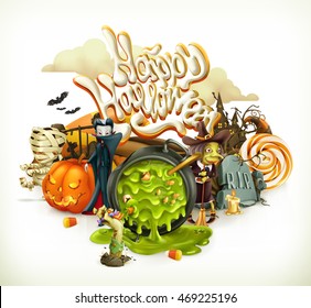 Halloween 3d vector invitation