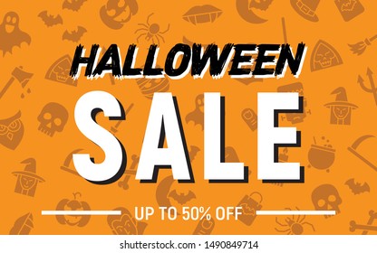 Halloween 50 percent sale, halloween discount background, halloween offer banner, vector illustration, eps 10