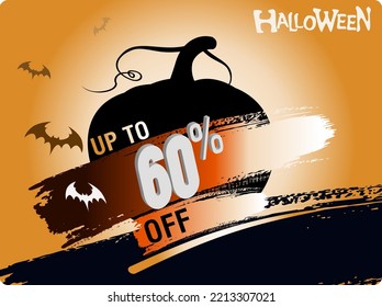 Halloween 60 percent off, sale banner. Holiday offer, autumn discount vector illustration