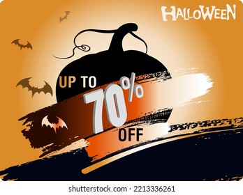 Halloween 70 percent off, sale banner. Holiday offer, autumn discount vector illustration