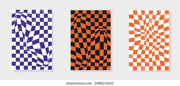 Halloween 80s background retro background in the form of a grid. Y2K wavy print in orange, purple and black colors for textiles, wrapping paper, wallpaper, web design and social networks.