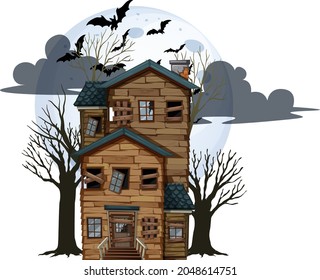 Halloween abandoned house on white background illustration