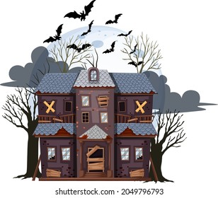 Halloween abandoned house on white background illustration