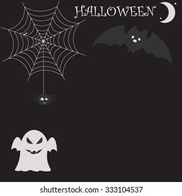 Halloween abstract background with Moon, black spider, illustration.