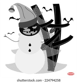 halloween abstract background with pumpkin head with black bats with fir tree vector without some background