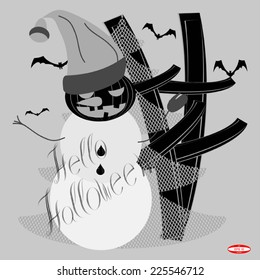 halloween abstract background with pumpkin head with black bats with fir tree vector