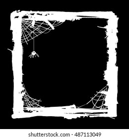 Halloween abstract background with spider in web. Grunge Halloween Party template. Vector