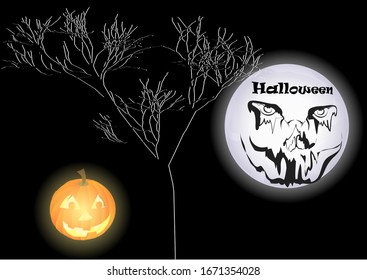Halloween. abstract background with spooky face on the moon