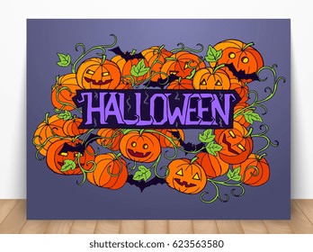 halloween abstract illustration on table invitation card background. Vector design template concept