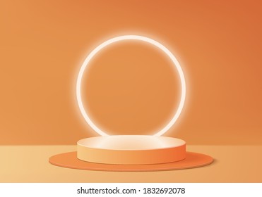 Halloween abstract minimal scene with geometric platform. background vector 3d rendering with podium. stand to show cosmetic products. Stage Showcase on pedestal modern 3d studio orange background.