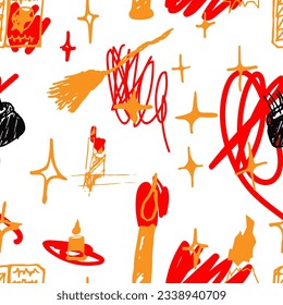 El fondo abstracto de Halloween es impecable. Gotas rojas en la sangre, salpicaduras, escobas, estrépito interminable. Ilustración extraída a mano por vectores aislados. Perfecto para fondo, impresión, papel