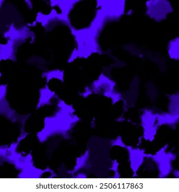 Halloween Abstract Vector Background. Black Ink Splashes on a Dark Violet Layout. Irregular Black Black Splatter on a Purple Base. Messy Watercolor Irregular Print with Black Spots and Splashes. RGB.