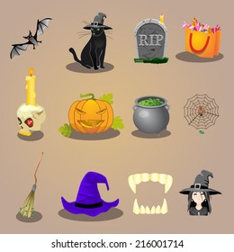 halloween accessories and characters icons set vector illustration