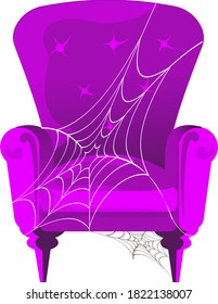 Accesorios de Halloween. Ilustración vectorial de la telaraña de sillón violeta .aislado.
