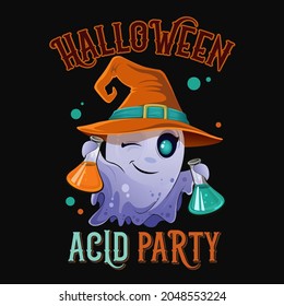 Halloween acid party. Vector poster.