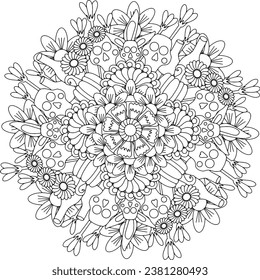 Halloween adult floral mandala coloring page skull pumpkins flowers 