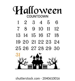 Halloween advent calendar, Halloween countdown vector