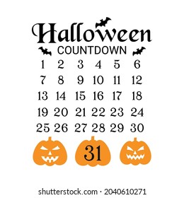 Halloween advent calendar, Halloween countdown vector