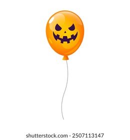 Halloween air balloon design in cartoon style with scary face isolated on white background.