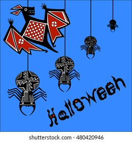 Halloween (All hallows' day) - autumn holiday in Britain, Scotland and Ireland.  Bat and spiders. The letters in the form of ghosts and evil beings.
