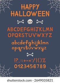 Alfabeto, dígitos e sinais de pontuação do Halloween
